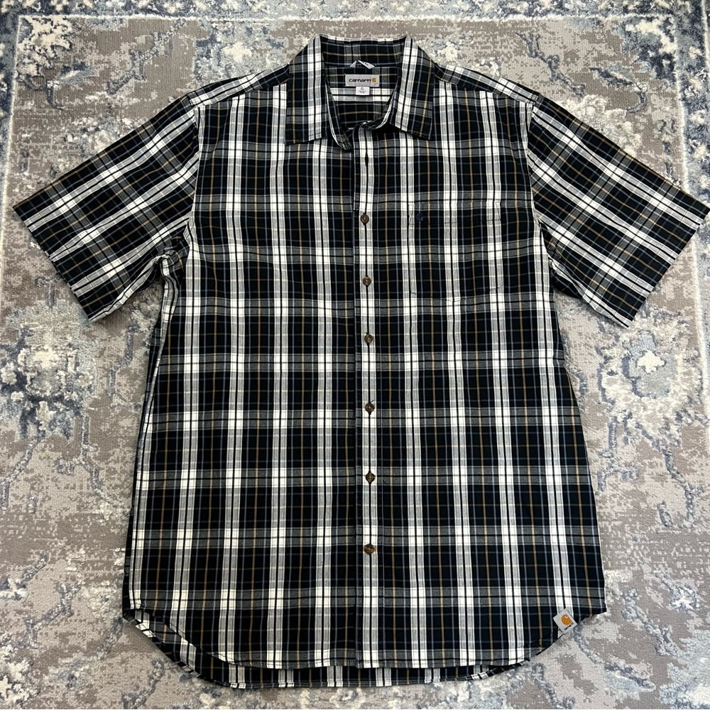 Carhartt XL TALL Mens 100% Cotton Plaid Short Sleeve Buttoned Down Shirt